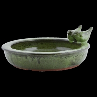 Vogeltränke Keramik grün rund