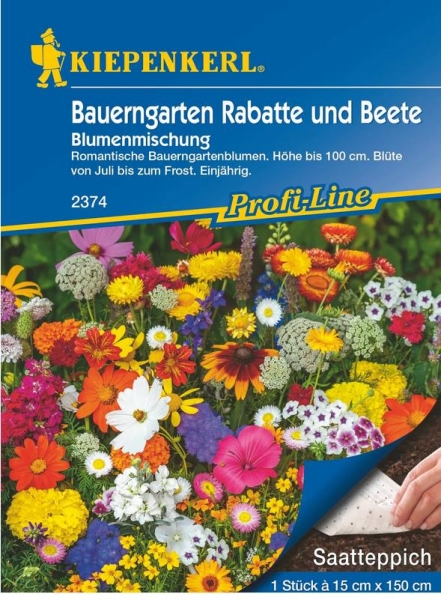 Bauerngarten für Rabatte und Beete, 15x150cm Saatteppich